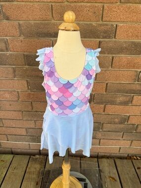 Girls' Pastel Mermaid Scale Bathing Suit - Pink Lavender Blue 4T